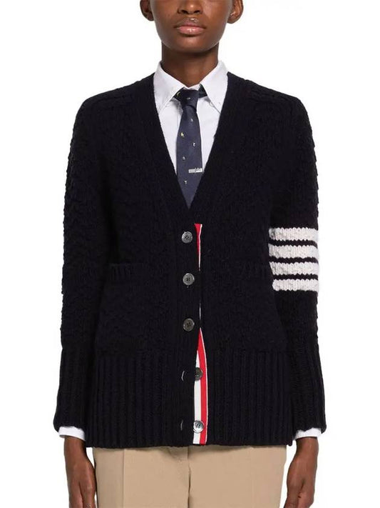 Chunky Link Merino 4 Bar VNeck Cardigan Navy - THOM BROWNE - BALAAN 2