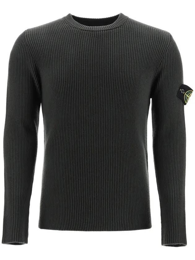 Full Rib Pure Wool Crewneck Knit Top Khaki - STONE ISLAND - BALAAN 1