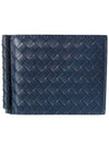 Intrecciato Money Clip Leather Half Wallet Navy - BOTTEGA VENETA - BALAAN.