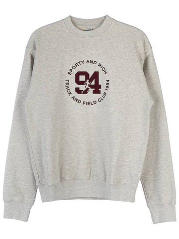 TRACK AND FIELD FLOCKED CREWNECK HEATHER OATMEAL MERLOT - SPORTY & RICH - BALAAN 1