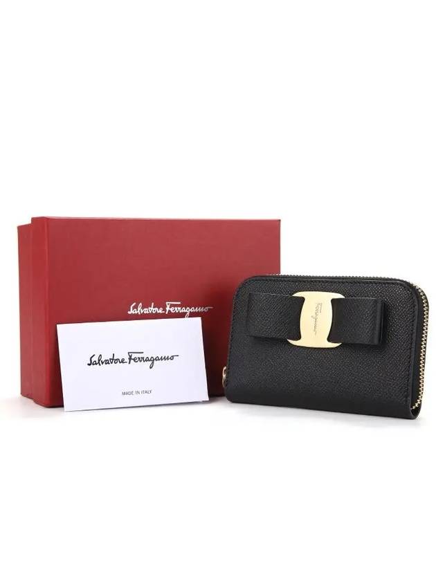 Vara Bow Zipper Card Wallet Black - SALVATORE FERRAGAMO - BALAAN 5