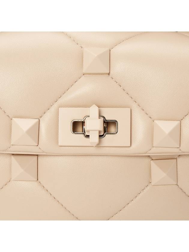 Rockstud Foldover Lambskin Leather Shoulder Bag Beige - VALENTINO - BALAAN 9