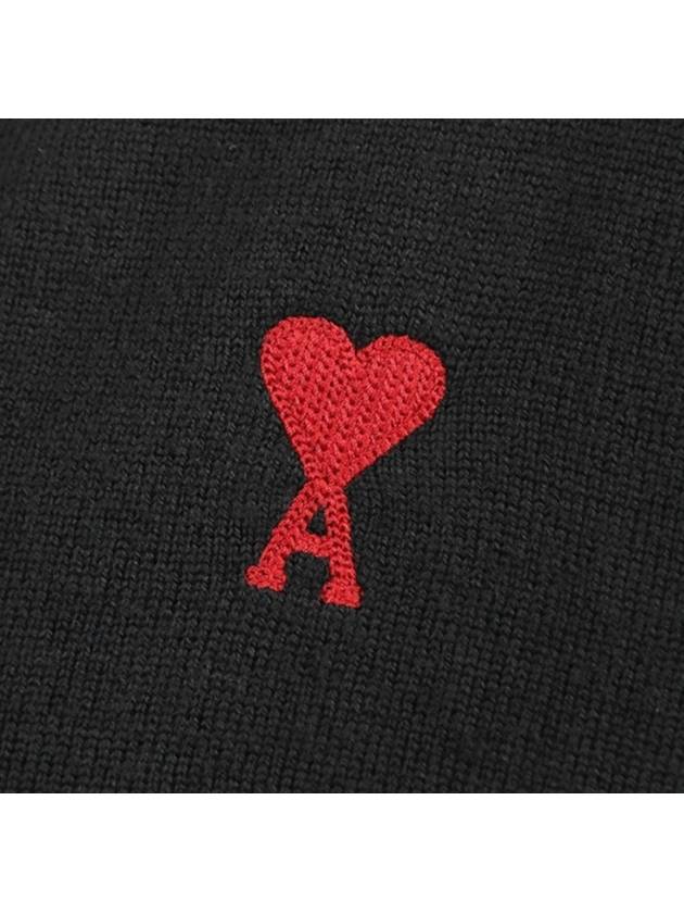 Heart Logo Merino Wool Cardigan Black - AMI - BALAAN 4