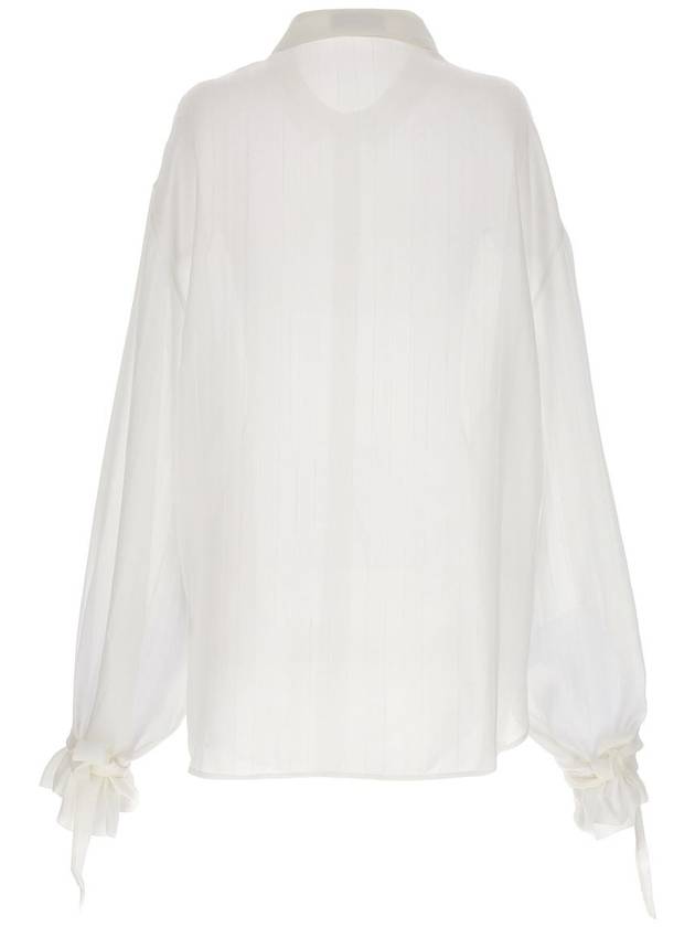 Silk Long Sleeve Shirt White - SAINT LAURENT - BALAAN 3