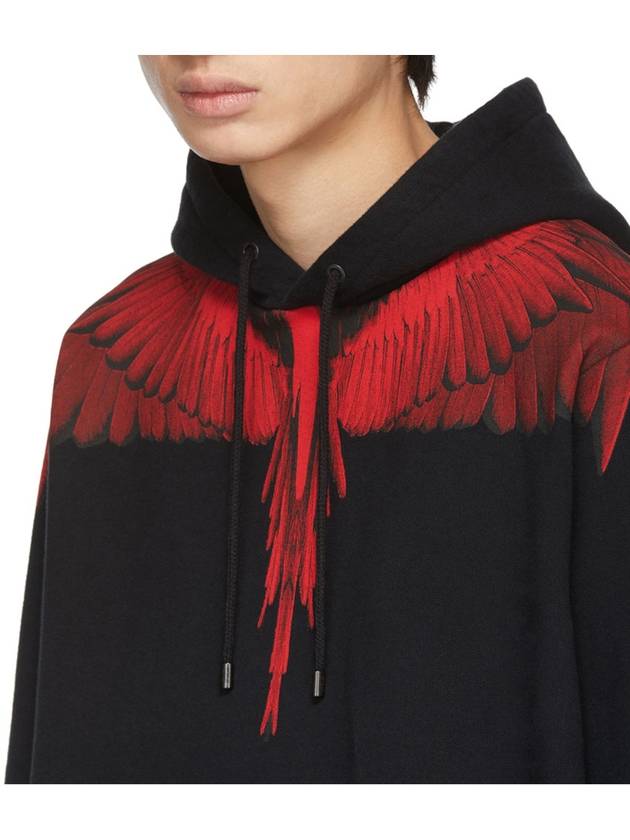 Red Wing Print Cotton Hoodie Black - MARCELO BURLON - BALAAN 5