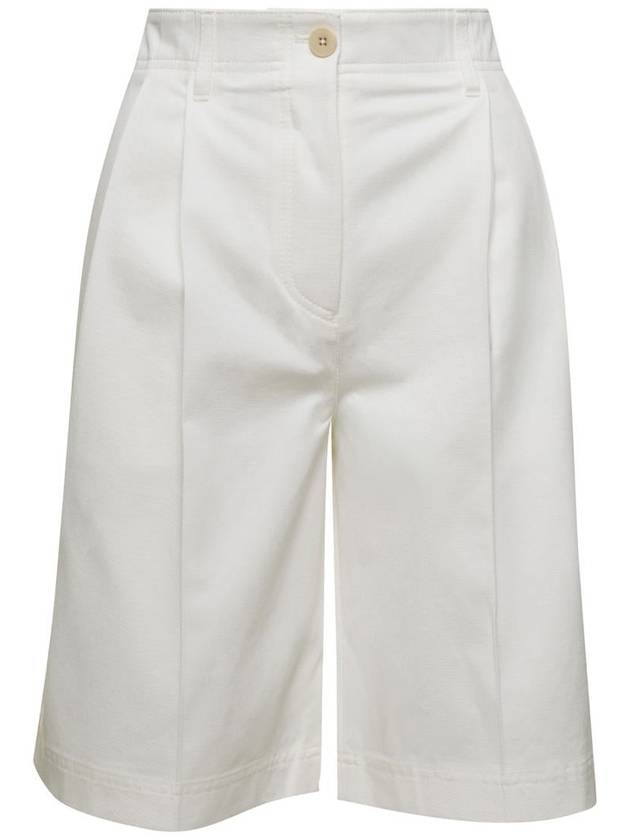 White Twill Pleated Bermuda Shorts In Cotton Woman - TOTEME - BALAAN 1