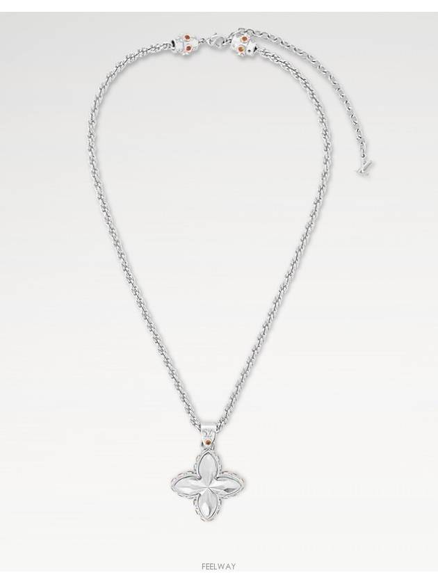 LV Flower Studs Pendant Necklace Silver - LOUIS VUITTON - BALAAN 6