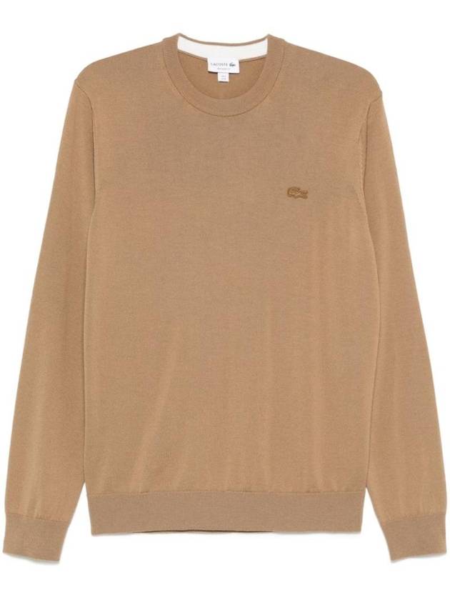 Crew Neck Merino Wool Knit Top Brown - LACOSTE - BALAAN 1