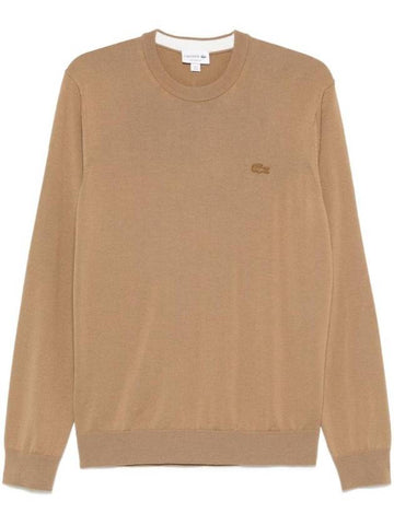 Crew Neck Merino Wool Knit Top Brown - LACOSTE - BALAAN 1