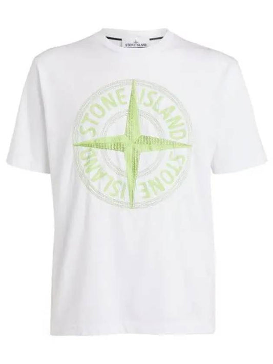 Stitch Embroidered Logo Short Sleeve T-Shirt White - STONE ISLAND - BALAAN 1