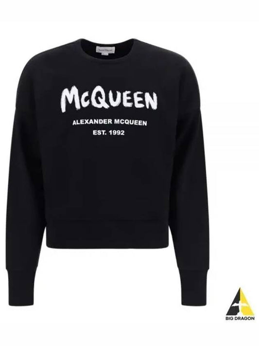 Men's Graffiti Logo Sweatshirt Black - ALEXANDER MCQUEEN - BALAAN 2