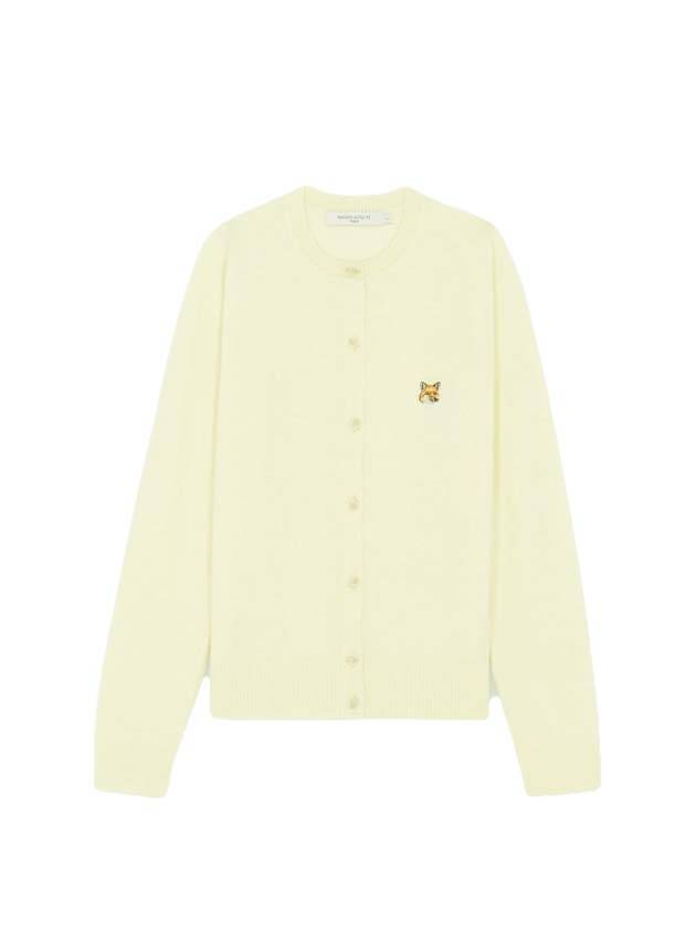 Fox Head Patch Knit Wool Cardigan Light Yellow - MAISON KITSUNE - BALAAN 1