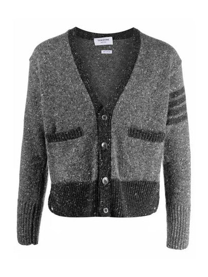 Men's Jersey Stitch Mohair Tweed 4 Lines V-Neck Cardigan Grey - THOM BROWNE - BALAAN 2