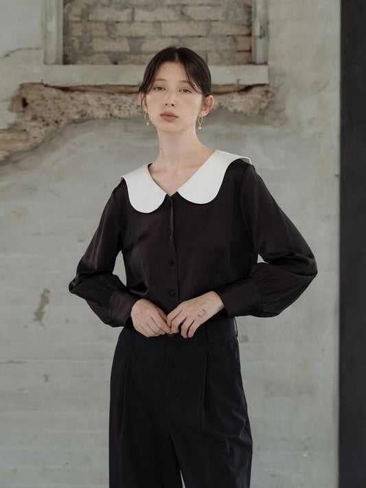 Contrast Collar Blouse Black - YOUNESS - BALAAN 2