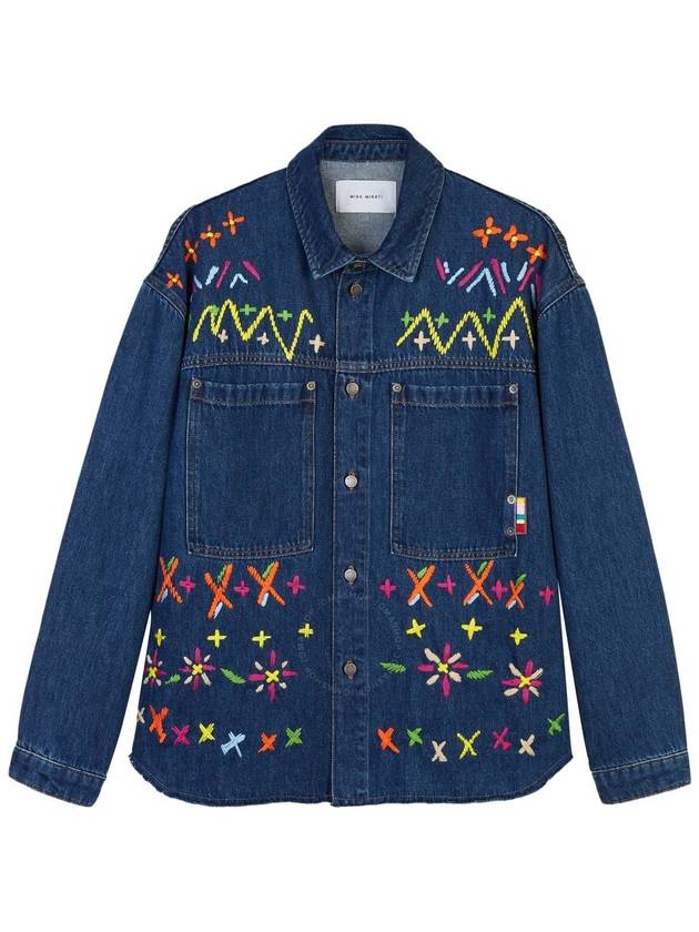 Mira Mikati Ladies Indigo Fair Isle Embroidered Denim Jacket, Brand Size 36 (US Size 4) - MIRA MIKATI - BALAAN 1