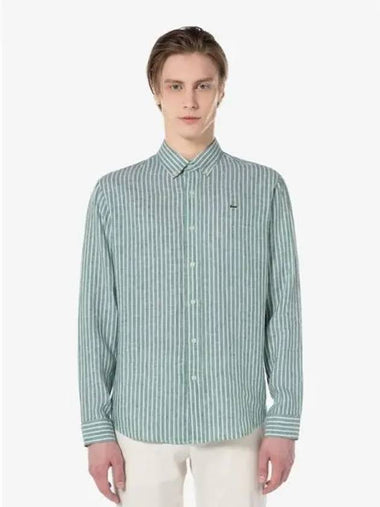 Men s Linen Striped Shirt CH728E 54G 132 Domestic Product GQ2N24040354669 - LACOSTE - BALAAN 1