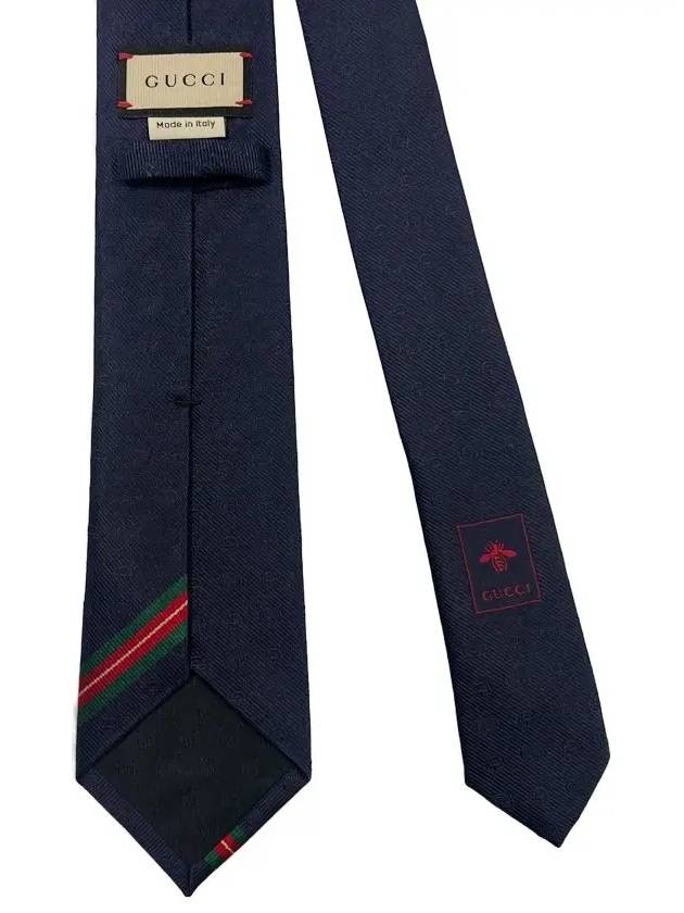 Double G Horsebit Jacquard Slim Silk Necktie Midnight Blue - GUCCI - BALAAN 5