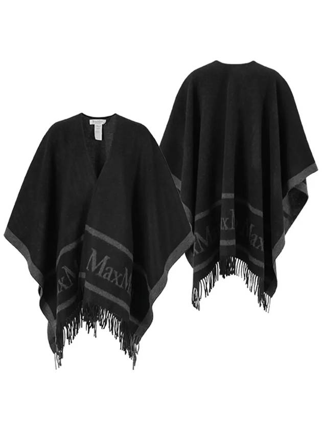 Logo Detail Fringed Cape Black - MAX MARA - BALAAN 6