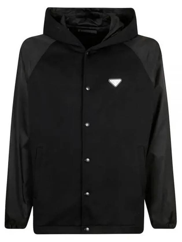 Triangle Logo Felpa Double Re-Nylon Zip-Up Hoodie Black - PRADA - BALAAN 1