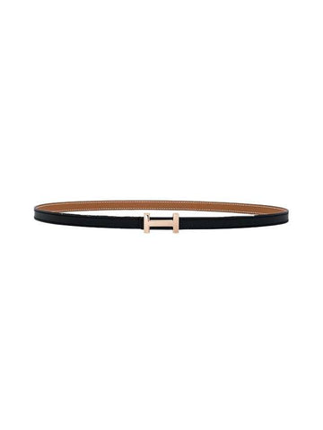 Women's H Rose Gold Buckle Focus Reversible Leather Strap Belt 13mm - HERMES - BALAAN 1