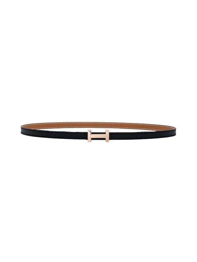 Women's H Rose Gold Buckle Focus Reversible Leather Strap Belt 13mm - HERMES - BALAAN 1