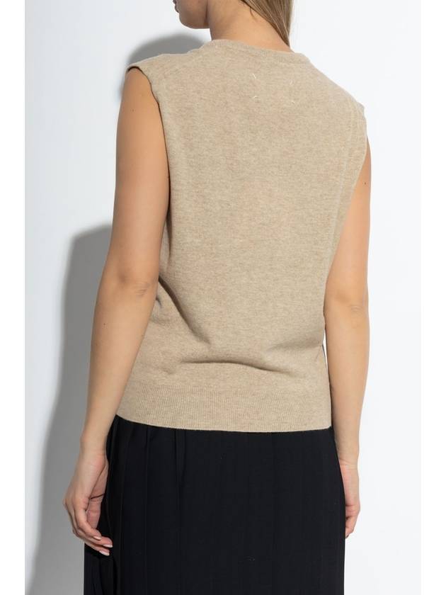 Maison Margiela Wool Vest With V-neck, Women's, Beige - MAISON MARGIELA - BALAAN 4