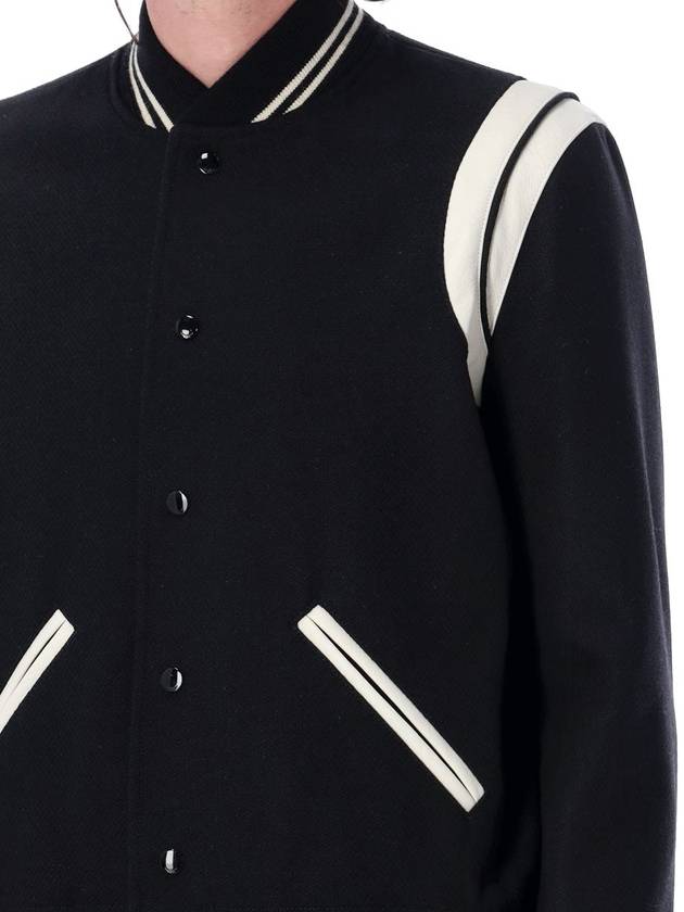 Teddy Bomber Jacket in Wool Black White - SAINT LAURENT - BALAAN 4