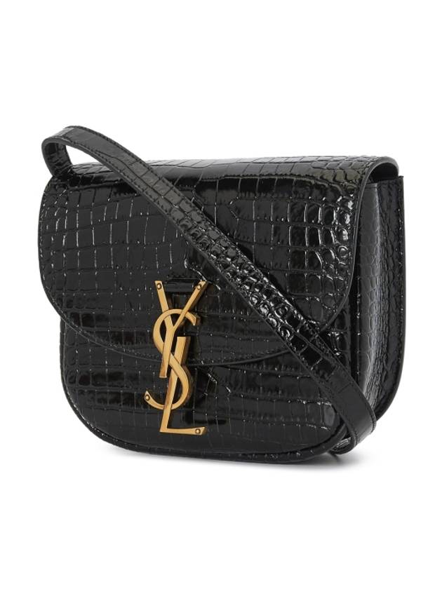 Kaia Shiny Crocodile-Embossed Leather Small Shoulder Bag Black - SAINT LAURENT - BALAAN 3