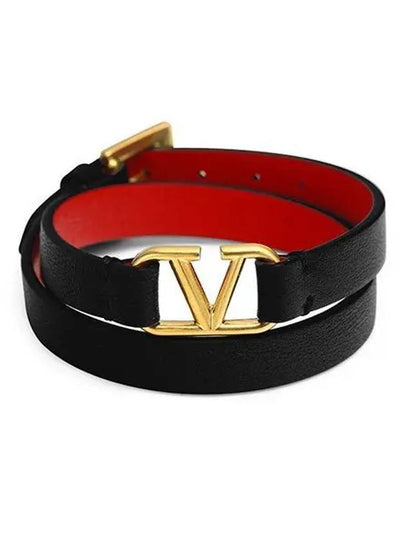 V Logo Leather Bracelet Black - VALENTINO - BALAAN 2