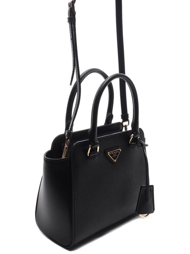 Triangle Logo Saffiano Leather Mini Tote Bag Black - PRADA - BALAAN 4