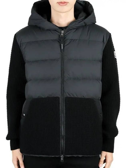 Men s logo patch wool knit mix zip up padded jacket black 9B00031 M4281 999 - MONCLER - BALAAN 2