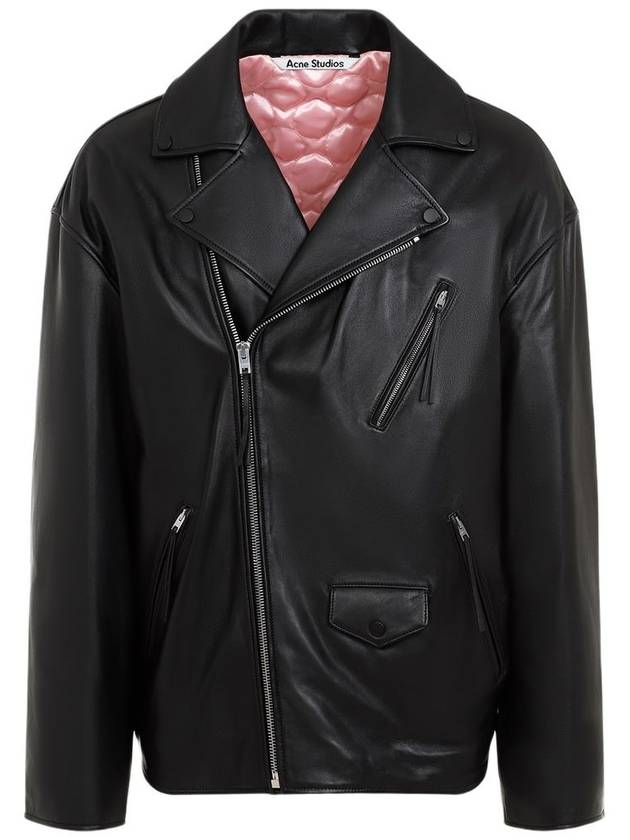 Leather Zip-Up Biker Jacket Black - ACNE STUDIOS - BALAAN 2