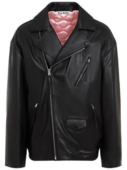 Leather Zip-Up Biker Jacket Black - ACNE STUDIOS - BALAAN 2