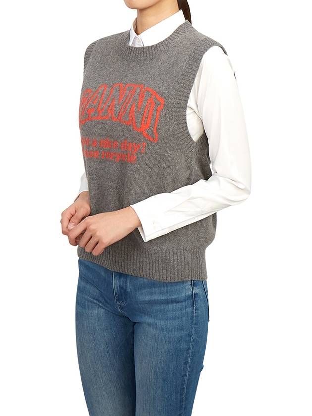 Logo Intarsia Knit Vest Grey - GANNI - BALAAN 8