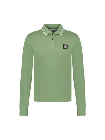 Stretch Cotton Long Sleeve Polo Shirt Green - STONE ISLAND - BALAAN 1