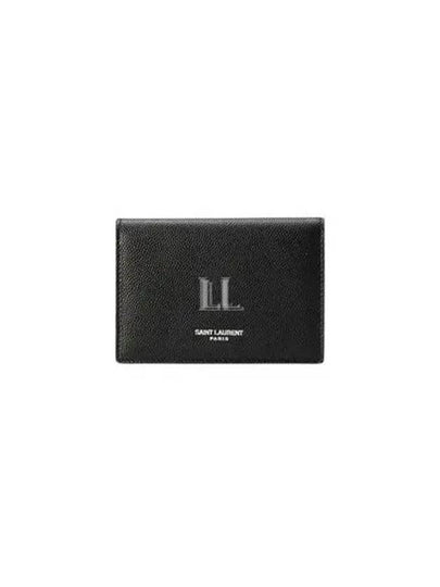 Business Flap in Grain De Poudre Embossed Leather Card Wallet Black - SAINT LAURENT - BALAAN 2