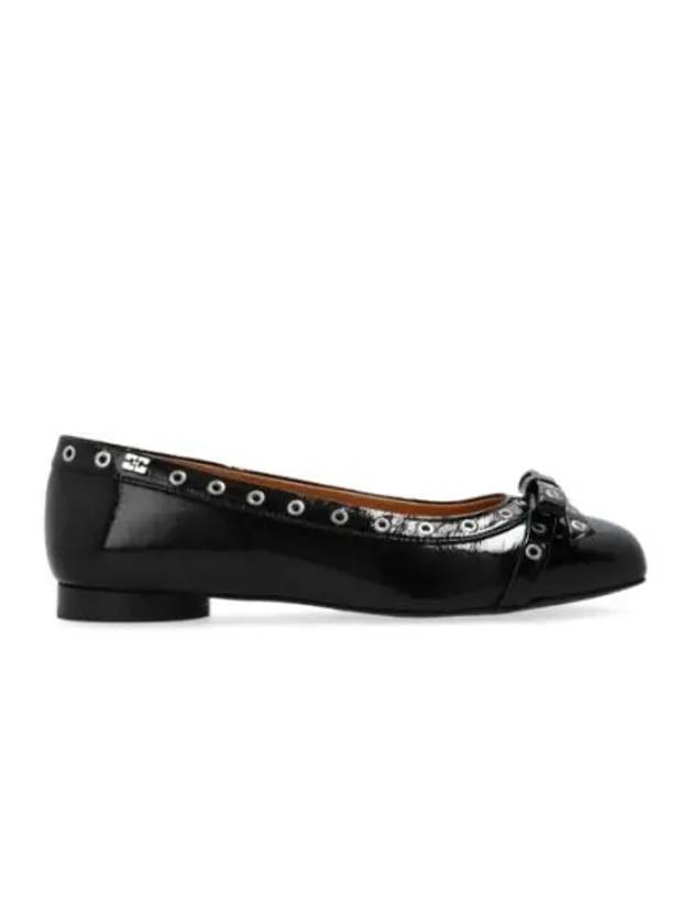 Eyelet Detail Bow Ballerina Black - GANNI - BALAAN 2