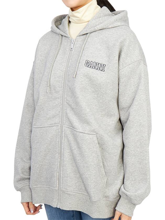 Logo Zip-Up Hoodie Grey - GANNI - BALAAN 4