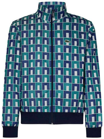 Jacquard Motif Zip-Up Jacket Blue - LACOSTE - BALAAN 1