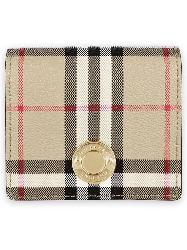 Check Small Leather Half Wallet Beige - BURBERRY - BALAAN 2