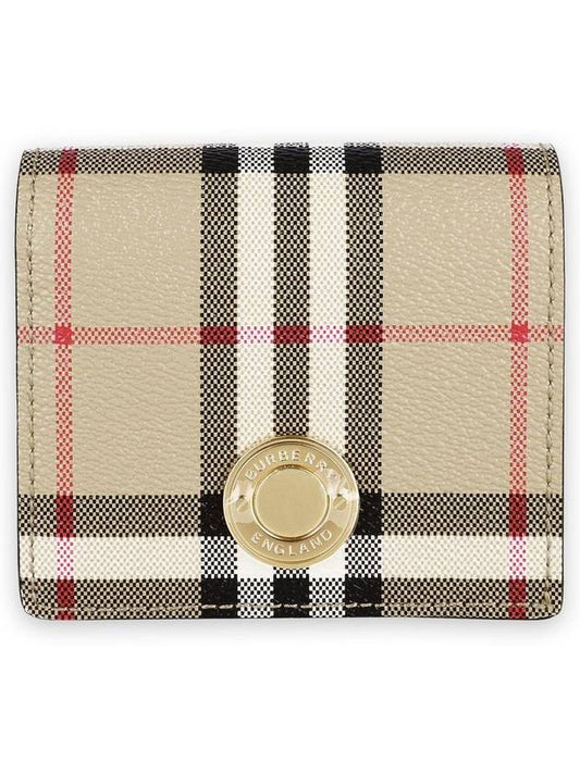 Check Small Leather Half Wallet Beige - BURBERRY - BALAAN 2