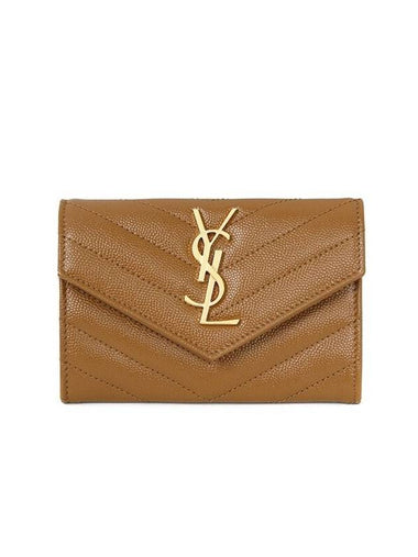 Monogram Envelope Small Half Wallet Dark Natural - SAINT LAURENT - BALAAN 1