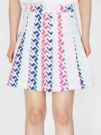 Women's Adina Print Pleated Skirt Pink Painted Bridge - J.LINDEBERG - BALAAN 2