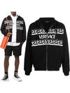 Signature Greca Logo Print Zip-Up Hoodie Black - VERSACE - BALAAN 2