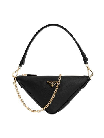 Triangle Saffiano Leather Shoulder Bag Black - PRADA - BALAAN 1