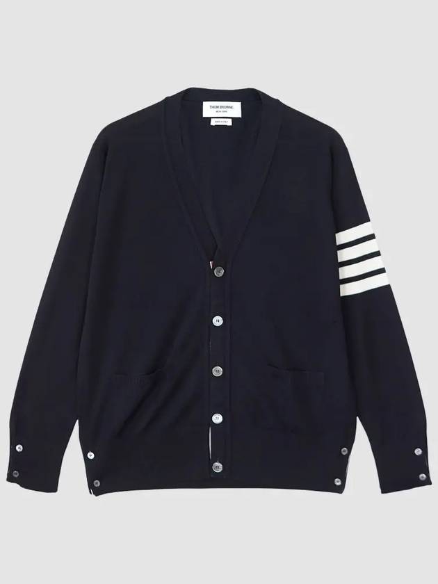 Men's Sustainable Classic Diagonal Wool Cardigan Navy - THOM BROWNE - BALAAN 2