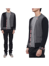 Fun Mix Fine Merino Jersey Stripe Relaxed V-Neck Cardigan Navy Grey - THOM BROWNE - BALAAN 2