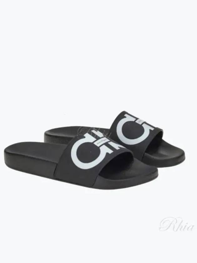 Gancini Printing Band Rubber Slippers Black - SALVATORE FERRAGAMO - BALAAN 2