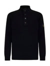 Wappen Patch Half Button Lambswool Knit Top Black - STONE ISLAND - BALAAN 2