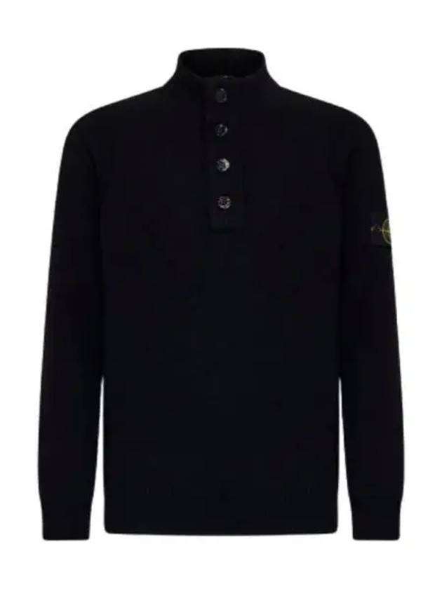 Wappen Patch Half Button Lambswool Knit Top Black - STONE ISLAND - BALAAN 2